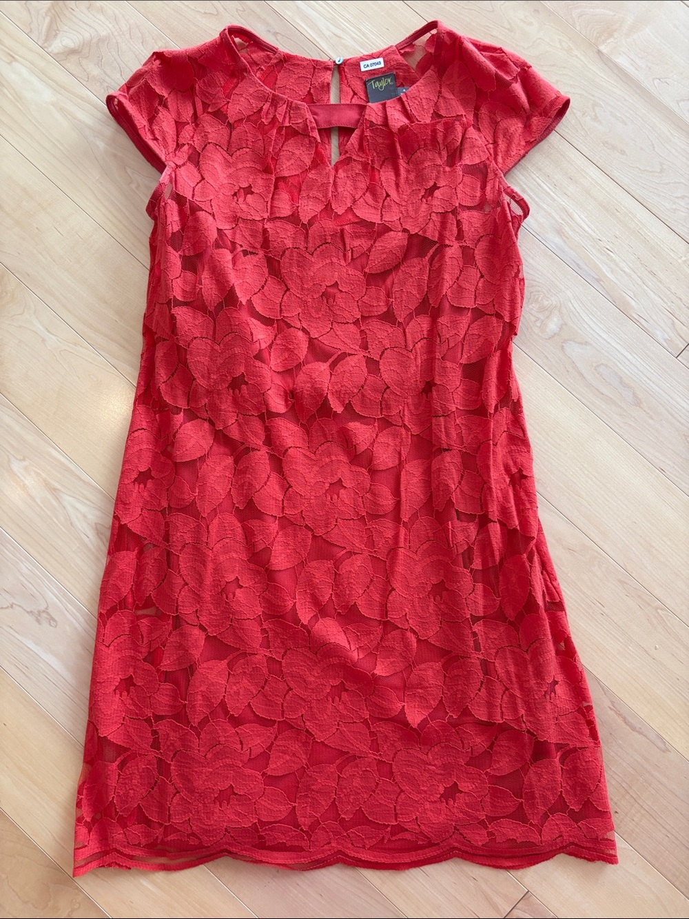 Red-Orange Floral Lace Cap-Sleeve Mini Dress